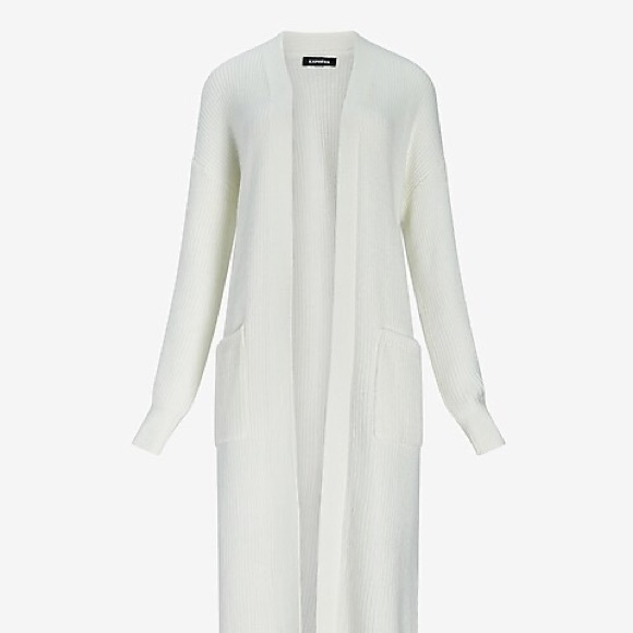 Express Timeless Classic & Cozy Ribbed Duster Cardigan IVORY SZ Med - Picture 3 of 5